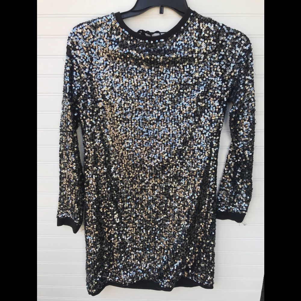 Free People Sequined SweatShirt Dress w/ Tie Back